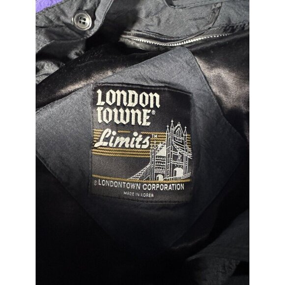 VTG 80s London Towne Limits Womens Sz 12 Black Purple Color Block Trench Coat - Picture 4 of 11